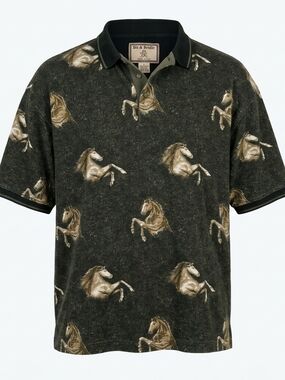Vintage Bit & Bridle Men's XL Horse Print Polo Shirt - Equestrian All Over Print